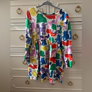 Like New Mini Boden Multicolor Heart Print Dress size 6-7, runs small